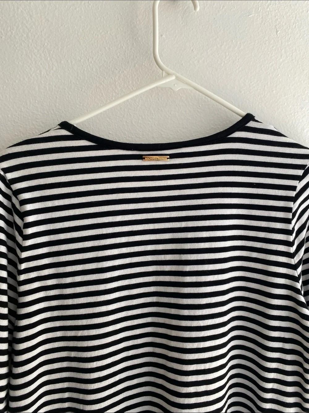 Michael Kors Black & White Striped Lace-Up 3/4 Sleeve Dress w/ Gold Accents